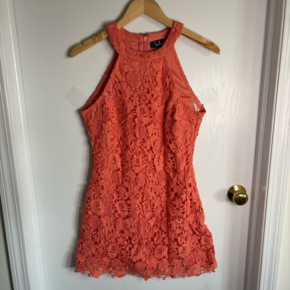 Lulu's Coral Lace Lined Dress
